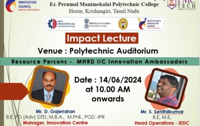 IIC -Impact lecture conducted on 14/06/24 at PMC TECH Polytechnic Seminar Hall