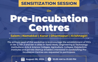 Startup TN sensitization on Pre-Incubation center seminar on 08/08/2024 at Sona Incubation Foundation, Salem